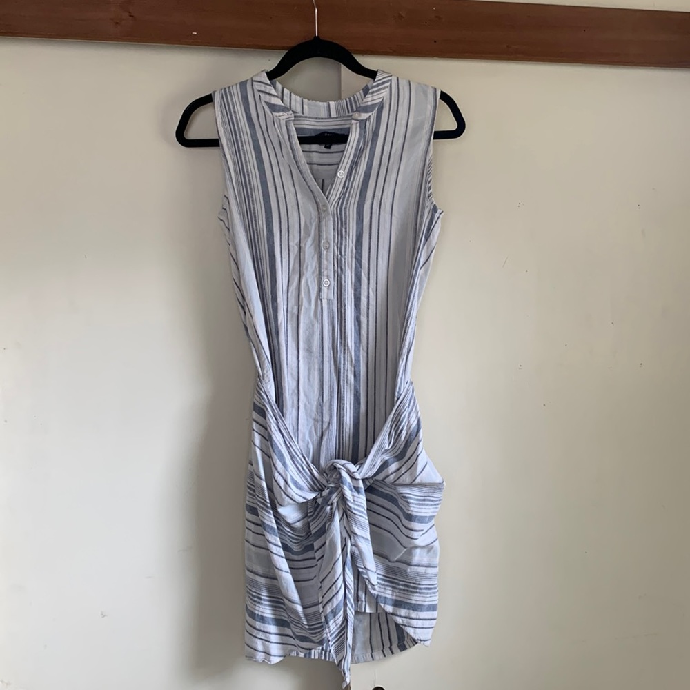 Drew Morgan Linen Blend Tie Shift Dress Vertical Stripe X-Small Henley